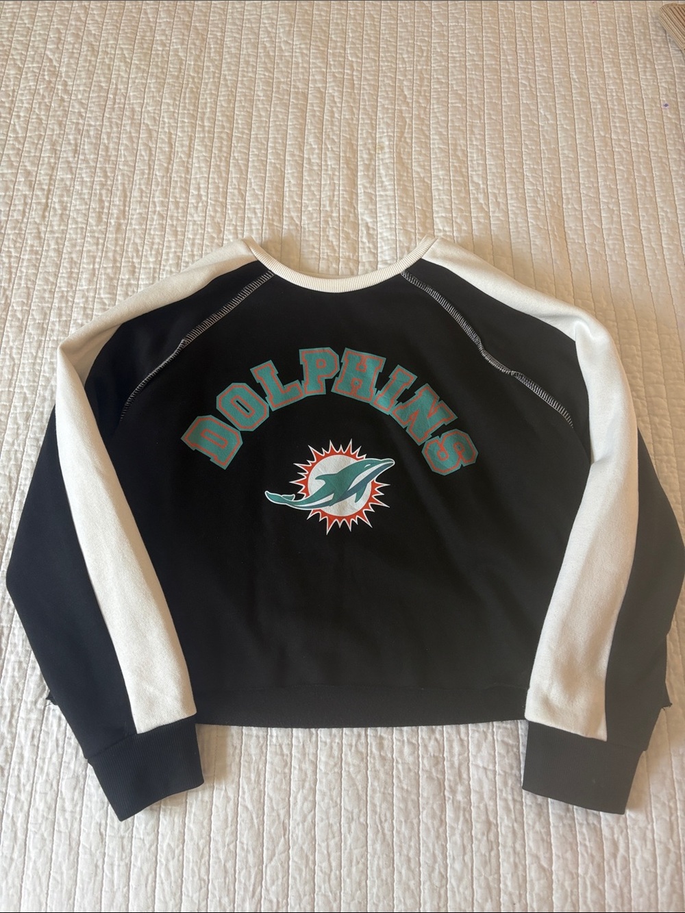 Miami Dolphins Colorblock Crewneck Sweatshirt - Black & White